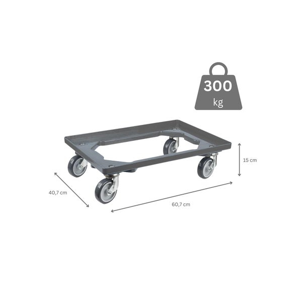 PROREGAL SparSet 10 x Eurobehälter Mit Geschlossenem Griff und 1 x Transportroller Grau HxBxT 17,5 x 40 x 60 cm 30 Liter Eurobox Transportbox