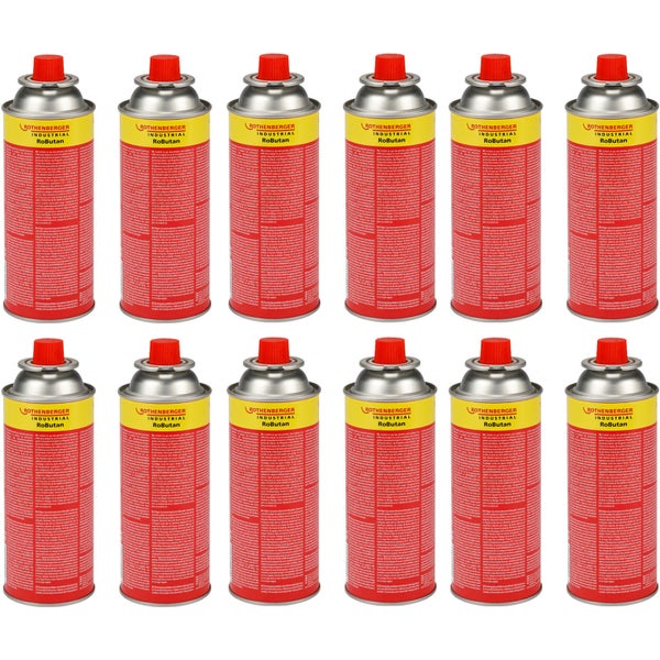 ROTHENBERGER Industrial Gaskartusche RoButan 220 g / 393 ml, Bajonett-Verschluss, MSF-1A, Ventilkartusche Gas Outdoor Camping Brenner Unkrautvernichter, 12 Stück