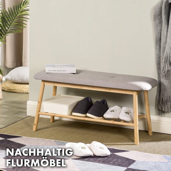 FLOORDIREKT Bambus-Sitzbank Montana - Praktisches Schuhregal - mit Stauraum und Sitzkomfort