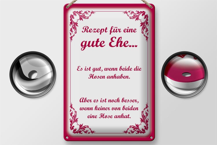 Blechschild Spruch 20x30cm Rezept für eine gute Ehe