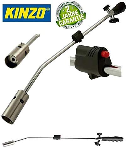 Kinzo K0318 Unkrautbrenner Unkrautvernichter 80cm, inkl 10 Butangaskartuschen je 227g, Gasbrenner mit Piezozündung, Abflammgerät max 1000 °C, Brenner Flamme regulierbar,ideal als Grillanzünder, Shisha