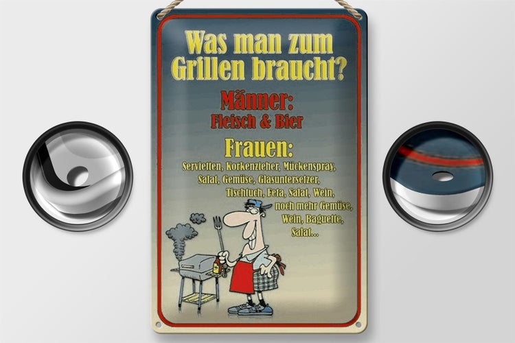 Blechschild Spruch 20x30cm Grillen Männer Fleisch Bier