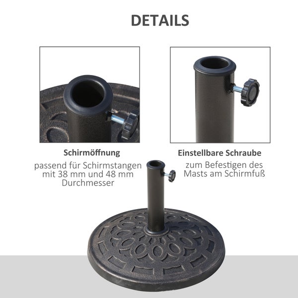 Outsunny Sonnenschirmständer aus Granit 14kg Schirmständer Griffe, Rund Schirmhalter, Schirmgewicht für Sonnenschirm 38mm/48mm Rohrdurchmesser, für Balkon, Terasse, Garten, Bronze