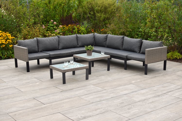 Amantea Gartenlounge mit verlängerbarer Sitzfläche, inkl. Auflagen, 2 Tische