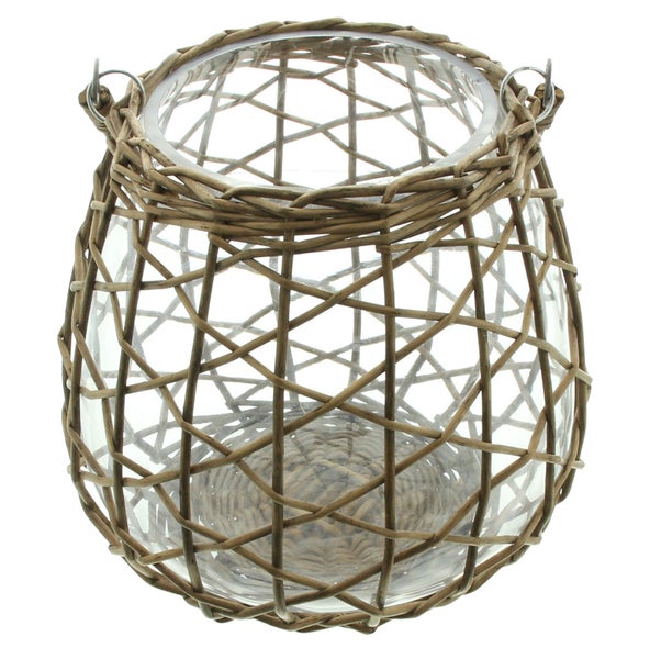 FRANK FLECHTWAREN | Windlicht Geflecht, GLAS, WEIDE, Ø 24 x 23 cm