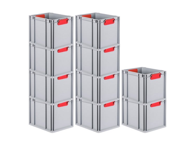 PROREGAL Spar Set 10x Eurobox Nextgen Color HxBxT 32 x 30 x 40 cm 30 Liter Griffe Rot Geschlossen Glatter Boden Eurobehälter Transportbox
