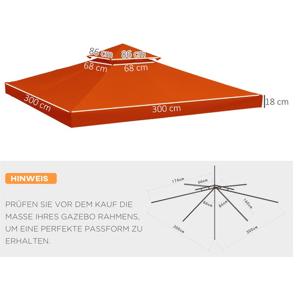 Outsunny Ersatzdach, Pavillondach für Metallpavillon, 3x3m, Polyester, Rostrot