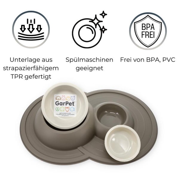 Futterstation Katze Hund 2 Näpfe Katzenbar rutschfest Futterbar Hundebar Futternapf Wassernapf Unterlage Matte Welpen spülmaschinenfest