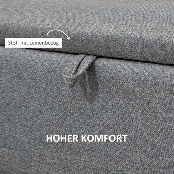 HOMCOM Sitzbank mit Stauraum, mit Stahlbeine, für Wohnzimmer, Flur, Schlafzimmer, bis 150 kg belastbar, 101 x 38,5 x 44,5 cm, Polyester, Stahl, Grau