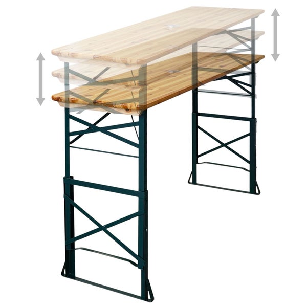 Höhenverstellbarer Biertisch mit Holzplatte und Metallgestell