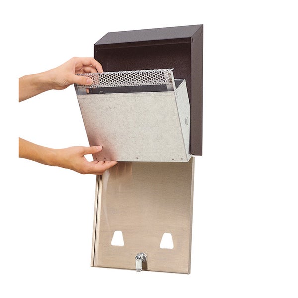 PROREGAL Rubbermaid Edelstahl Wand-Aschenbecher Mit Feuerbeständigem Inneneimer Aus Stahl HxBxT 31,8 x 25,4 x 7,6 cm Silber