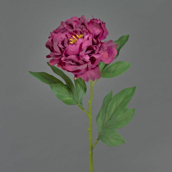 Künstliches grünes Pfingstrosenblatt an einem Stiel mit detailreicher Struktur.