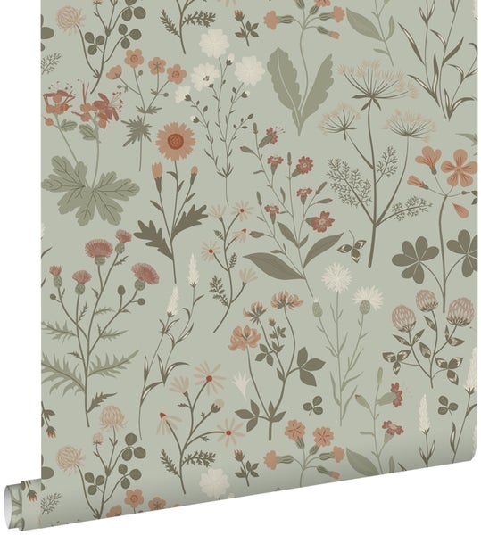 ESTAhome Tapete Feldblumen Mintgrün - 53 cm x 10.05 m - 139598