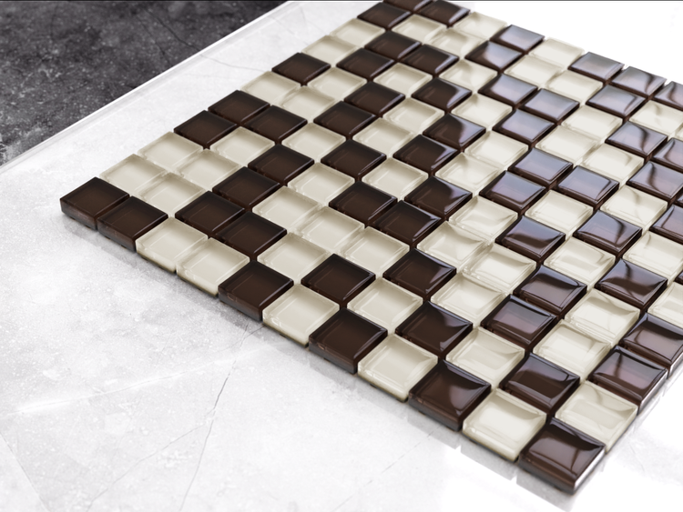 Glasmosaik auf Netz für Bad und Küche 30cm x 30cm  - White walnut