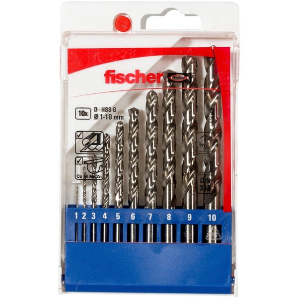 Fischer Bohrer Set mit zehn HSS-G Bohrern, Durchmesser 1 bis 10 Millimeter