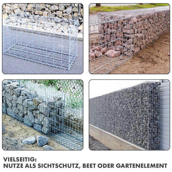 FLOORDIREKT Gabionenkorb Lenox -Steinkorb Zaun Sichtschutz Verzinkt 100 x 50 x 50 cm