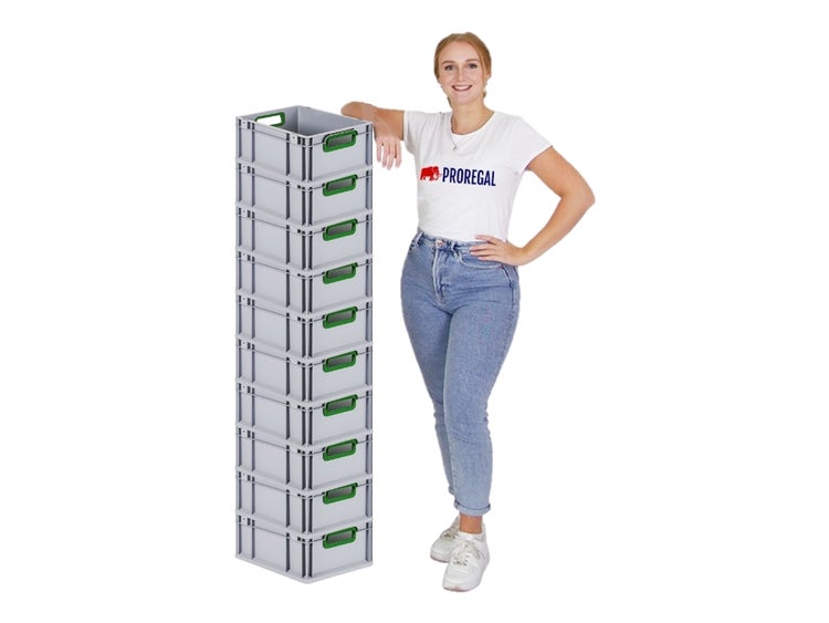 PROREGAL Eurobox Nextgen Color HxBxT 17 x 30 x 40 cm 16 Liter Griffe Grün Offen Glatter Boden Eurobehälter Transportbox