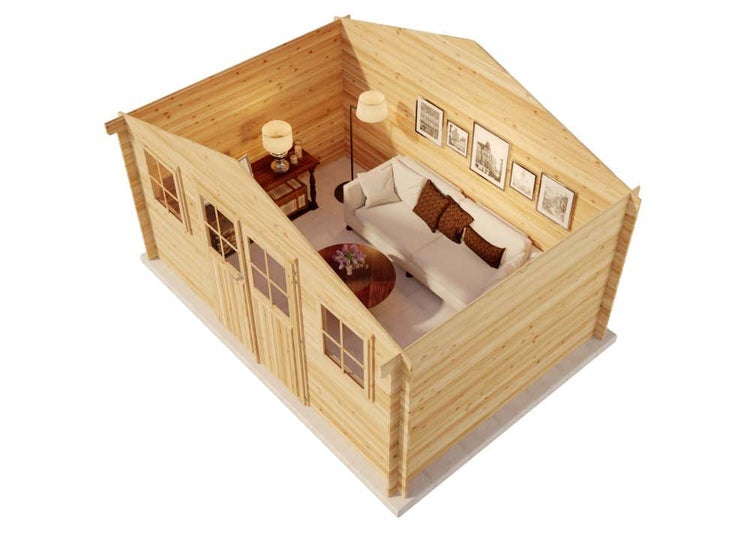 Alpholz Gerätehaus Montreal Gartenhaus aus Holz, Holzhaus mit 28 mm Wandstärke, Blockbohlenhaus mit Montagematerial, Naturbelassen 4,4x4,1m