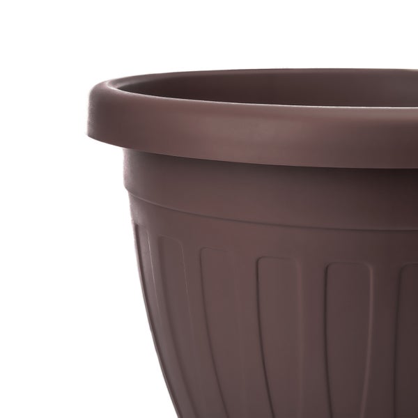 BigDean 3x Blumentopf mit Untersetzer rund ø50xH38 cm braun - wetterfester Pflanzkübel - Wasserablauf UV-beständig aus bruchsicherem Kunststoff - Innen + Außen geeignet - Made in Europe