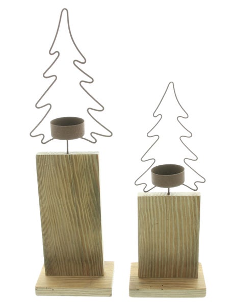 FRANK FLECHTWAREN | Teelichtsäule Tanne, 2er Set, 10 x 7 x 28 cm, 10 x 7 x 36,5 cm, EICHE, METALL