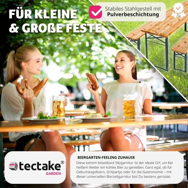 Bierzeltgarnitur tectake  Holzlackierung mit Klarlack 3-teilig braun
