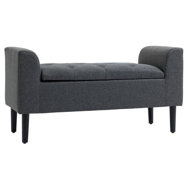 HOMCOM Sitzbank mit Stauraum, Polsterbank mit Leinenoptik, Holzbeine, Bettbank belastbar bis 130 kg, für Wohnzimmer Schlafzimmer Flur, 116 x 44 x 58 cm Dunkelgrau