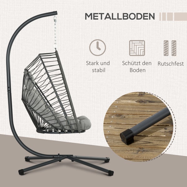 Outsunny Rattan Hängesessel, Hängestuhl, für Terrasse, Garten, bis zu 100 kg, Höhe 194 cm, Stahl, PE Rattan, Hellgrau
