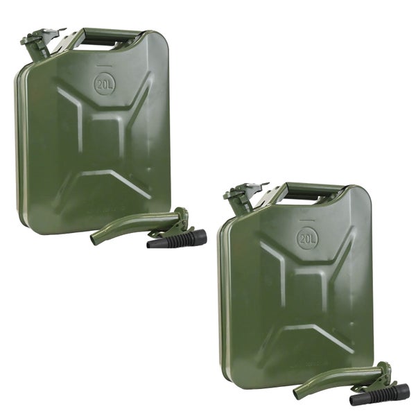 Zwei 20-Liter-Kraftstoffkanister aus Stahl mit Ausgießer