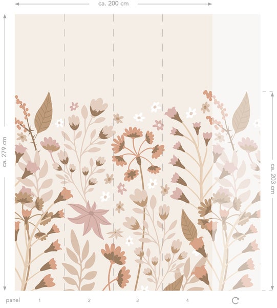 Blumentapete mit Blätter- und Blütenmotiven