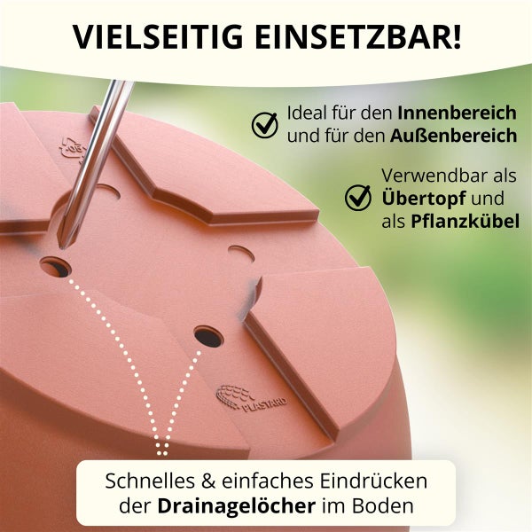 Plastard Blumentopf Capri Ø 24x20 cm Terrakotta - Pflanzkübel Übertopf Pflanztopf