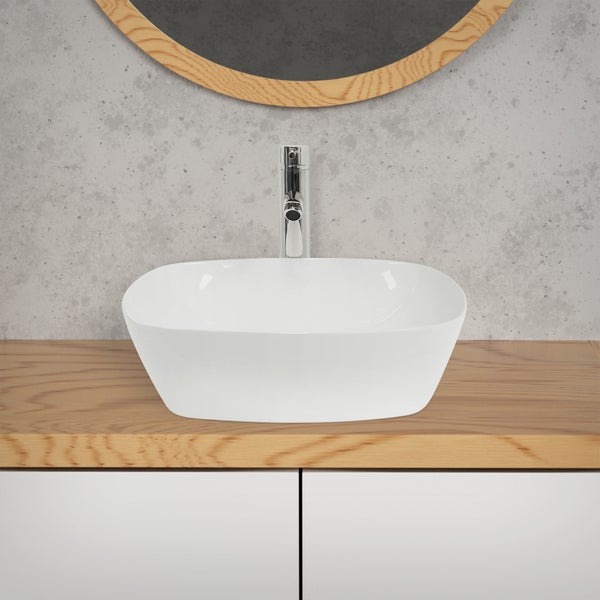 ECD Germany Waschbecken Waschtisch 405 x 405 x 140 mm aus Keramik Weiß - Aufsatzbecken Aufsatzwaschbecken Handwaschbecken Aufsatzwaschtisch Spülbecken Becken Wasserfall Waschschale Waschschüssel