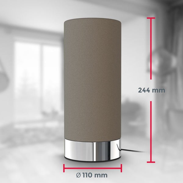 Nachttischlampe - touch, dimmbar, mit Stecker, E14 Fassung, taupe