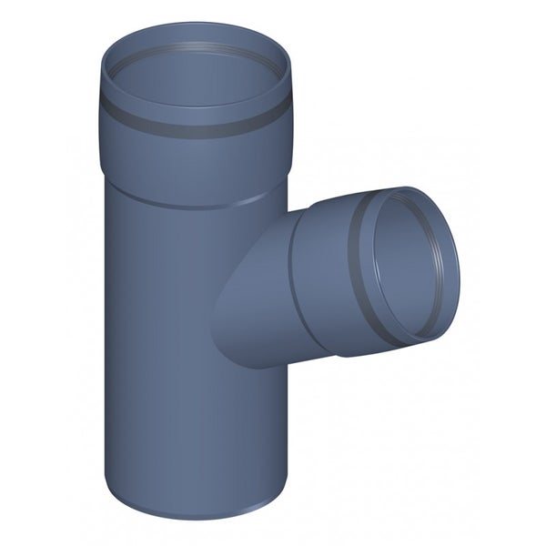Abzweig aus blau-grauem Kunststoff für Abwasserrohre in der Hausentwässerung.