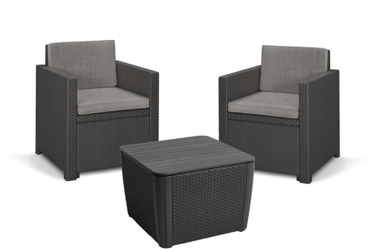 Allibert Monaco Anthrazit Balkonset 3-teilig mit 2 Sessel und Tisch Luzon Plus Inkl. Kissen