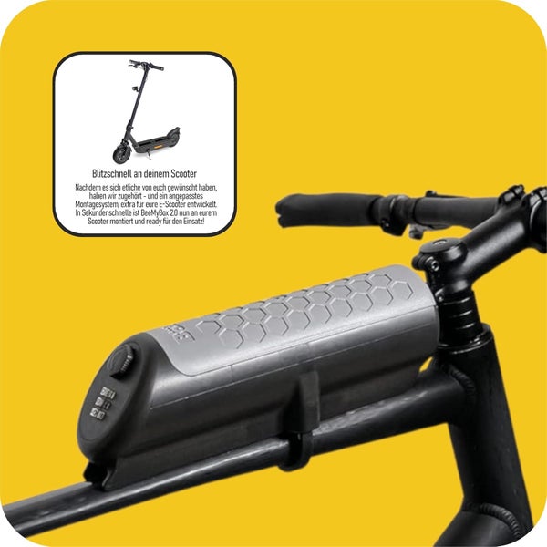 BeeMyBox® 2.0 Scooterbox abschließbar | Integriertes Zahlenschloss | E-Roller Tasche Abschließbar | Made in Germany | bekannt aus Die Höhle Der Löwen