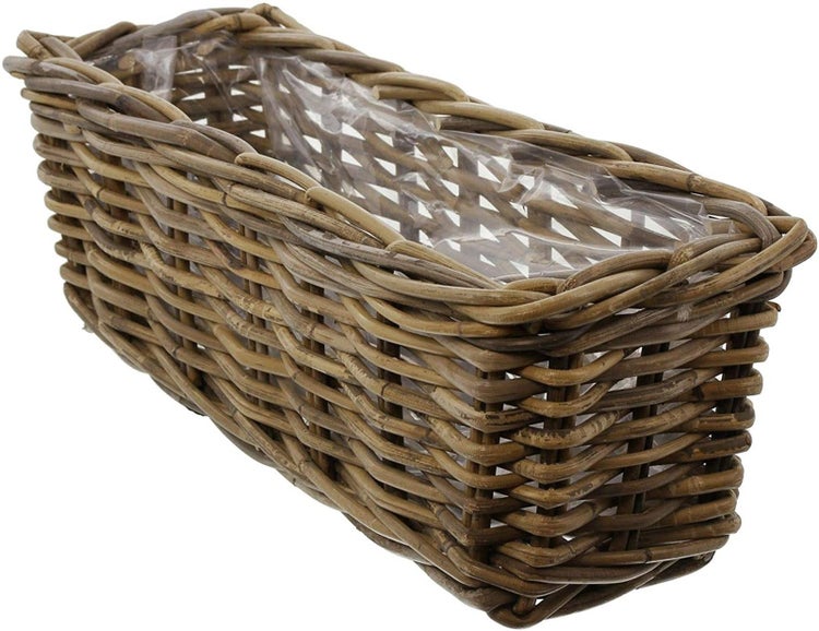 Dekoleidenschaft Rattan Pflanzkasten Koboo Grey 46 cm lang, grau, Balkonkasten, Blumenkasten für Draußen, Pflanzgefäß