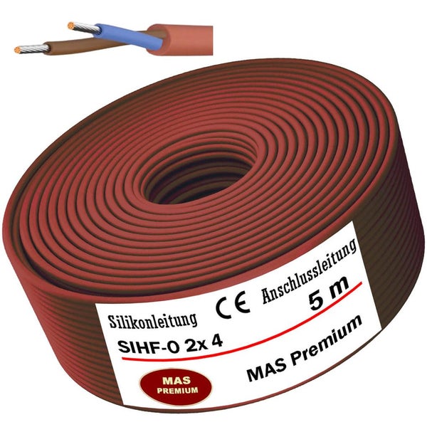 Silikonleitung SIHF-O 2 mal 4 Quadratmillimeter als 5 Meter Anschlussleitung auf Rolle mit CE Kennzeichnung