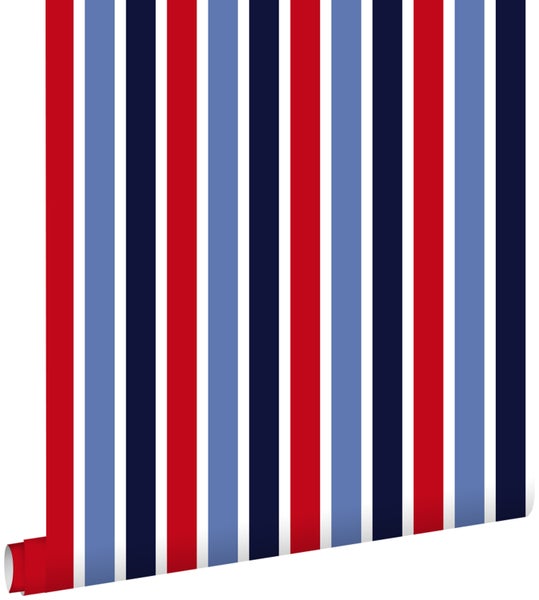 ESTAhome Tapete vertikale Streifen Dunkelblau, Rot und Weiß - 53 cm x 10.05 m - 138705