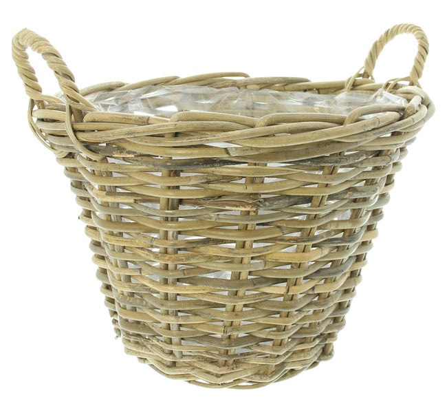FRANK FLECHTWAREN | Pflanzkorb Spaltrattan, RATTAN, FOLIE, Ø 35 x 25 cm