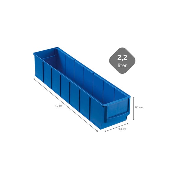 PROREGAL SuperSparSet 48 x Blaue Industriebox 400 S HxBxT 8,1 x 9,1 x 40 cm 2,2 Liter Sichtlagerkasten Sortimentskasten Sortimentsbox Kleinteilebox
