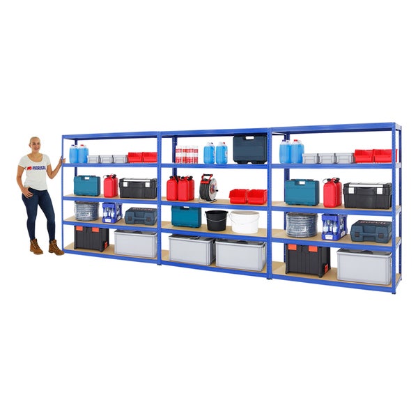 PROREGAL Mega Deal 3x Schwerlastregal Giant Elephant HxBxT 180 x 150 x 45 cm Fachlast 200 kg Blau