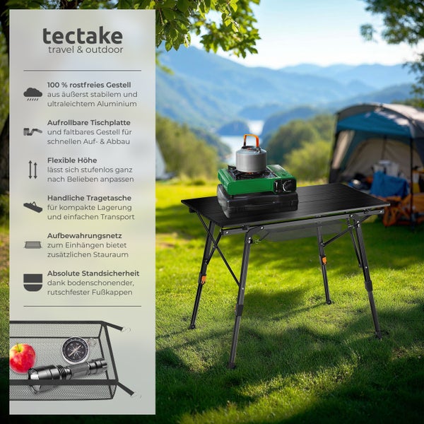 Campingtisch tectake Tina 90 x 52 x 47 - 70 cm faltbar schwarz