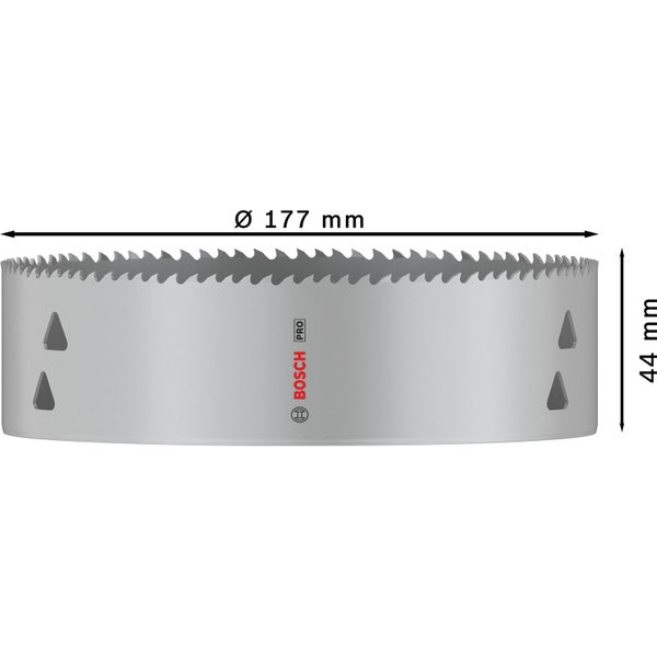 Lochsäge mit einem Durchmesser von 177 Millimetern und einer Höhe von 44 Millimetern.