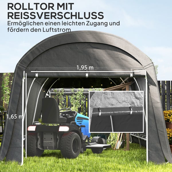 Outsunny Gerätehaus für Fahrräder, wasserdicht Gerätezelt mit Tür, Anti-Staub-Fahrradabdeckung, Unterstand, Foliengerätehaus Fahrradschuppen Fahradgarage für Garten 300x600x230 cm, Dunkelgrau
