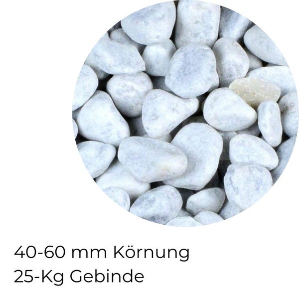 Kieselsteine Garten Zierkies 60-100 mm 25 kg Aquarium Kies Carrara Weiß Marmorkies Dekostein Gabion Steinteppich Zierstein Weiß