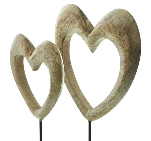 FRANK FLECHTWAREN | Holzdeko Herz, 2er Set, MANGOHOLZ, METALL, 16 x 6 x 25 cm, 21 x 6 x 31 cm
