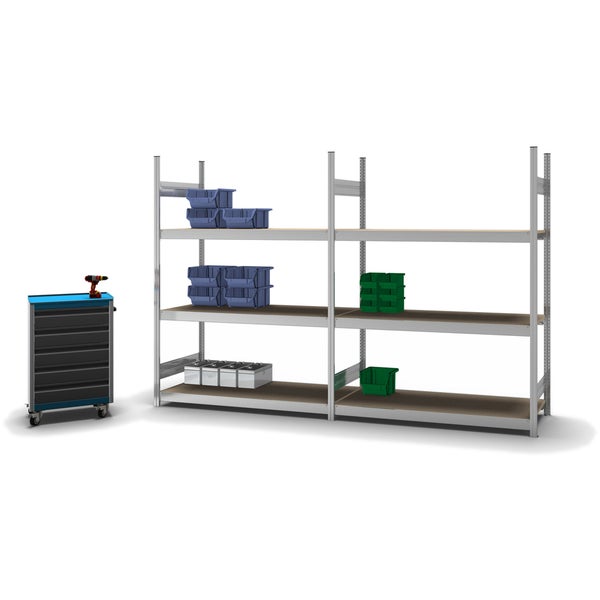 PROREGAL Weitspannregal Stecksystem T-Profil Grundregal HxBxT 200x150x60 cm 3 Ebenen Spanplatten Fachboden Fachlast 350 kg Verzinkt