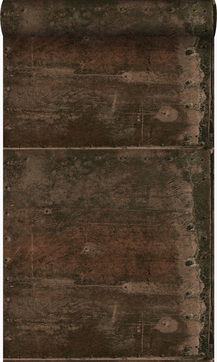Origin Wallcoverings Tapete große verwitterte rostige Metallplatten Rostbraun - 53 cm x 10,05 m - 337231