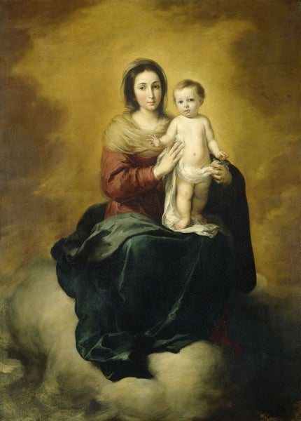 Gemälde der Madonna mit Kind auf einer Wolke