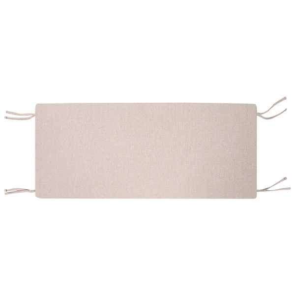Rechteckige Bankauflage in Beige mit Bindebändern an den Ecken für Gartenbänke.